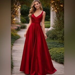 Red Floor Length Ball Gown Size 0 David’s Bridal